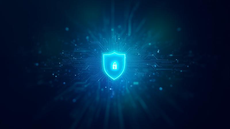 データセキュリティを象徴する、抽象的なサイバーセキュリティのビジュアル